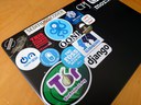 Laptop with stickers of digital rights organisations